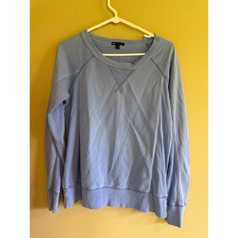 Gap Womens‎ Blue Raglan Sleeve Crewneck Sweatshirt Size S Exposed Seam Detail